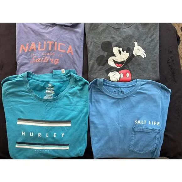 4 Men’s Tee Shirts Size Large Disney, Salt Life, Hurley, And Nautica - Picture 1 of 6